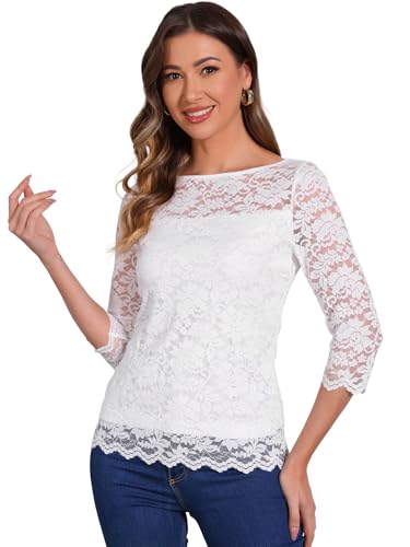 Blouse blanche en dentelle à manches 3/4 idéale pour un look de bureau élégant