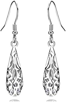POLITENY Silver Teardrop Filigree Dangle Earrings for Women Fashion Gold Plated(clear CZ)