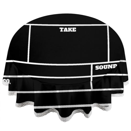 Mexpekil Mantel redondo de poliéster lavable con diseño de tablilla de película negra de 60 pulgadas, para decoración de fiestas, comedor, cocina