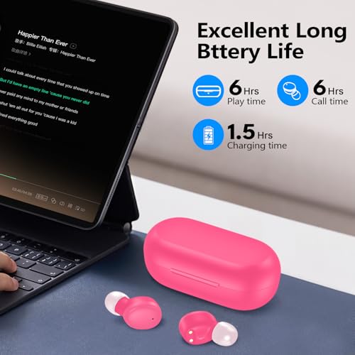 Image of kurdene Wireless Earbuds Bluetooth 5.3 Light Weight in Ear Headphones | Premium Sound Bass Ear buds with Charging Case,Touch Control,Built in Mics Headset,Clear Calls for Sports Workout Hot Pink