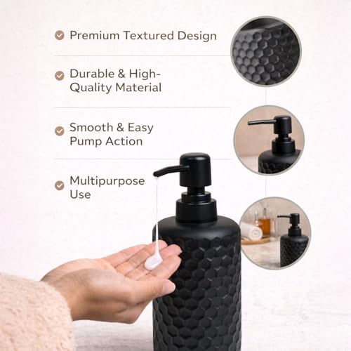 Image of MARKET 99 Black Diamond Cut Soap Dispenser (250 ML) | Matte Black Polyresin Liquid Soap Dispenser for Hand Wash, Lotion, Shampoo & Sanitizer | Modern Bathroom Accessory