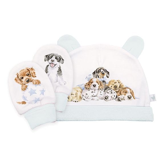 Wrendale Designs Hannah Dale Set Cappello E Guanti Neonato Little Forest: Morbido Cotone Con Animali Del Bosco, Bianco