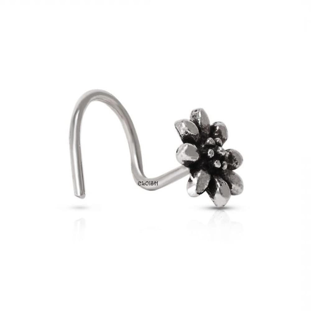 Wired Oxidized 92.5 Sterling Silver Nose Pin for Women .Flower - Leaves 92.5% Pure Silver Oxidised Nose Pin for Girls (SILVER ORNAMENTS : 0.100 GRAMS)-image-5