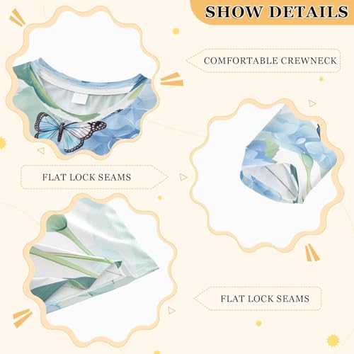 Boys Rash Guard Swim Shirt Long Sleeve UPF+ 50 Sun Shirts Quick Dry Shirt Blue Flower and Butterfly for Toddler Kids3