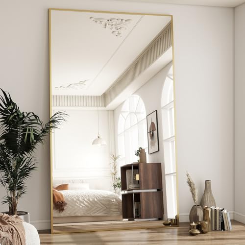 Image of BEAUTYPEAK 77 inchx38 inch Rectangle Full Body Floor Mirrors, Full Length Mirror Hanging or Leaning, Aluminum Alloy Frame Wall Mirror for Bedroom, Dressing Room, Gold