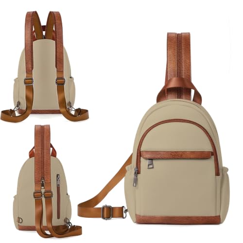 ECOTISH Anti-robo Mochila Mujer Pequeña,Impermeable Sling Bag Chest Bag,Ligero Antirrobo Mini Mochila Mochila de Viaje Linda Bolsa de Viaje Casual, Mochila de Escuela Bolsa de Hombro (Beige)