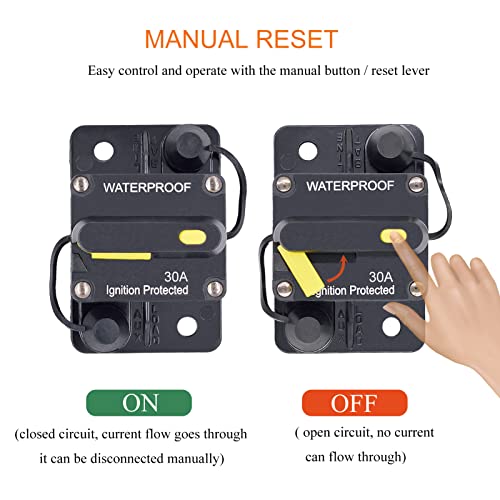 Zesugo 30 Amp Circuit Breaker With Manual Reset, Dc 12V - 48V Circuit Protector For Marine Trolling Motor Car Amplifier Rv Solar Truck Atv Inverter, Waterproof Surface-Mount Inline Fuse Holder #TOP3