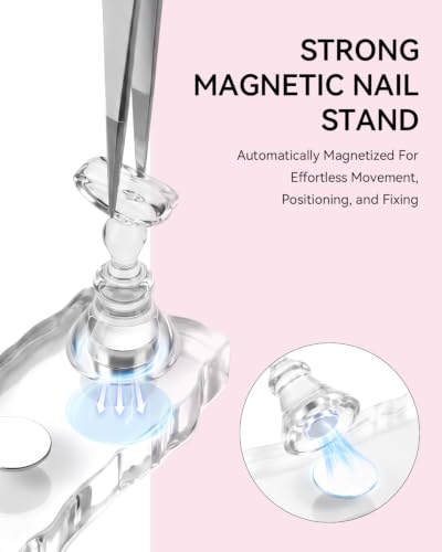 Image of Makartt Press on Nail Stand for Nail Art Practice and Display | 10PCS Strong Magnetic Tip Holders with 2 Clear Bar Bases, 1 Cloud Nail Holder & 200 Adhesive Tabs for Beginners, Nail Tech
