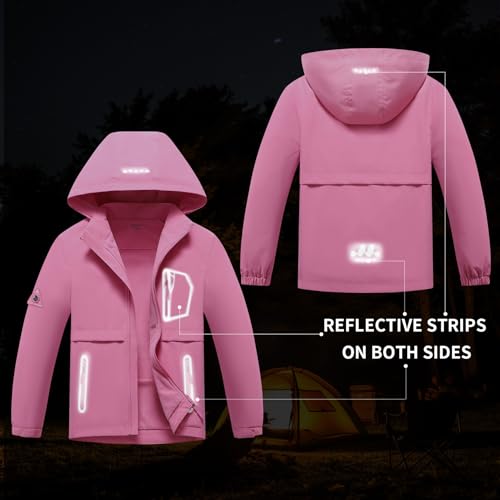 Image of MGEOY Boys Girls Rain Jacket Lightweight Waterproof Hooded Fleece Lined Raincoat Windbreakers for Kids