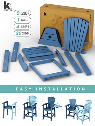 Kingyes Balcony Chair Tall Adirondack Chair Set Of 2 Outdoor Adirondack Barstools With Connecting Tray - Patio Stools Weather Resistant For Deck Balcony Pool Backyard, Blue #TOP4
