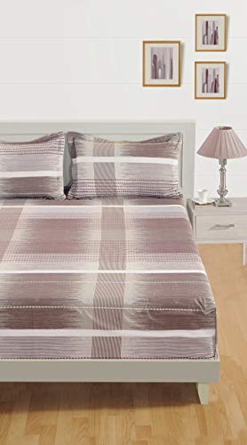 Image of Swayam Pure Cotton King Fitted Bedsheet with 2 Pillow Covers | Size 72 x 78 x 10 inch | 160 TC | Geometric Design | Soft Breathable Bed Sheet | Comfortable & Durable for Bedroom - Brown