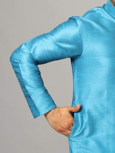 Image of Uri and MacKenzie Banarasi Dupion Silk Solid Kurta Churidar Pyjama Set for Men