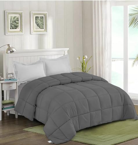 Image of Quilt for All Season 150 GSM Comforter Duvet /Ac Blanket Double Bed Soft Microfiber Lightweight (90 inch X 100 inch Inches) - Double Bed Comforter - Dark Grey Color