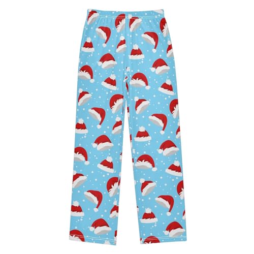 Boys' Pants Christmas Hats Blue Dots Long Bottoms Jogger Pants Elastic Waist Trousers with Pockets S-XL