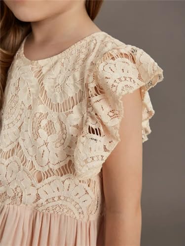 Summer Boho Lace Ruffle Sleeve High-Low Tiered Wedding Party Flower Girl Dress 2024 O-Neck Chiffon Dresses4