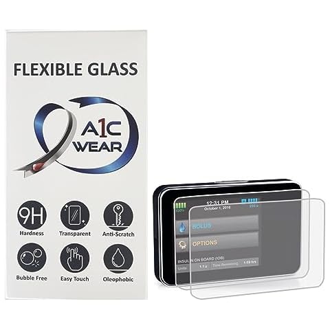 A1C WEAR - 9H Flexible Glass Screen Protector for Tandem tSlim X2 and tFlex Insulin Pumps - Won't Crack or Chip - Anti-Scratch Anti-Fingerprint - 2 Pack Cover