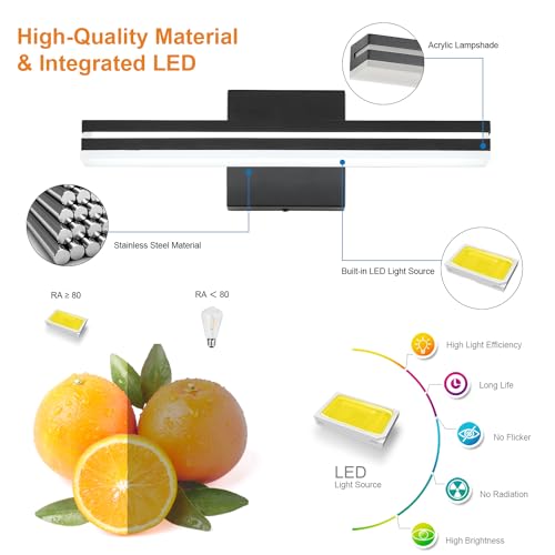 Image of SineRise 16-Inch LED Modern Bathroom Vanity Light Bar, Matte Black Modern Acrylic Bathroom Wall Lighting Fixtures Over Mirror (Cool White 6000K)