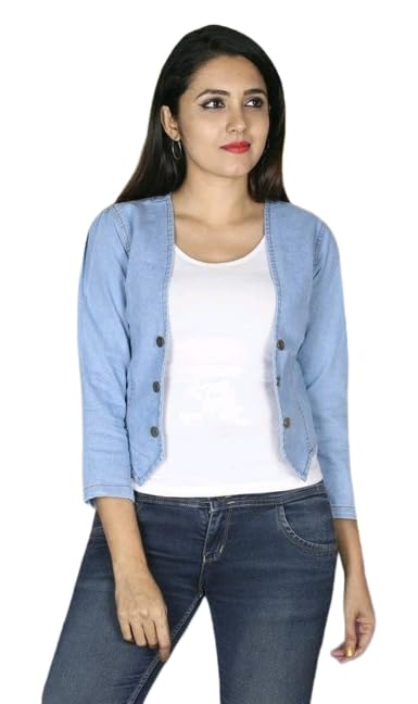 ootptaang Ootpatang Women's Denim Jacket, Light Blue, Button Front, Long Sleeve, Casual Cropped Style-picture-23