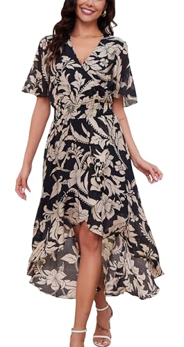 Image of Kormei Womens Short Sleeve Floral Maxi Dress High Low V-Neck Flowy Party Long Dresses