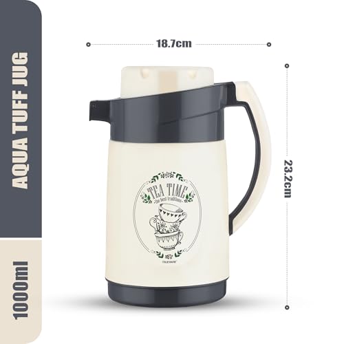 Image of Trueware Aqua Jug Insulated Flask -1000 Ml | Insulated Tea Pot Kettle Inner Steel Outer Plastic | Hot & Cold | Food Grade Plastic | Lightweight BPA-Free | Wide Mouth Design | Ideal for Office, Travel
