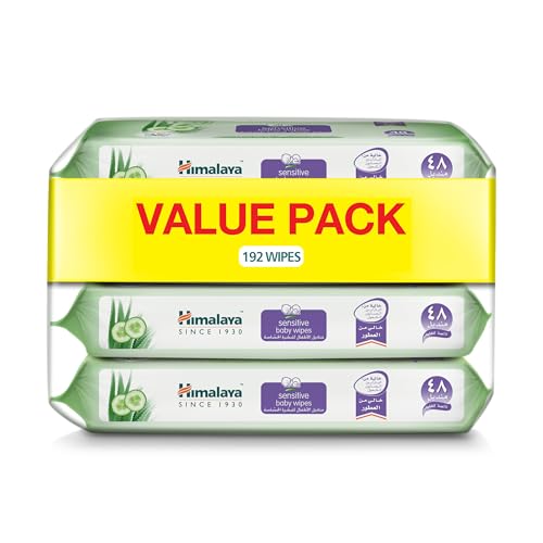 Himalaya Since 1930 Sensitive Baby Wipes Alcohol & Paraben Free for Sensitive Skin- 48 wipes X 4 packs (192 Wipes)