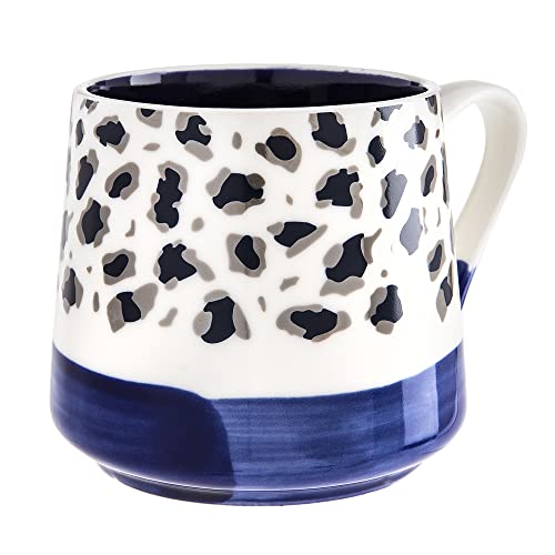 Sheffield Home Stoneware Coffee Mugs- Stylish and Trendy Leopard Printed Coffee Cups, Mugs for Tea, Latte Mug, and Hot Chocolate, 18 oz, (Blue Leopard)