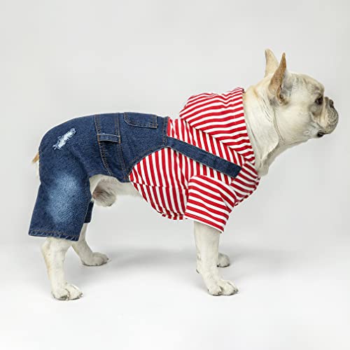 Companet Pet Clothes Pet Denim Dog Jeans Jumpsuit Overall Strip Hoodie Coat Small Medium Dogs Cats Classic Jacket Puppy Blue Vintage Washed #TOP2