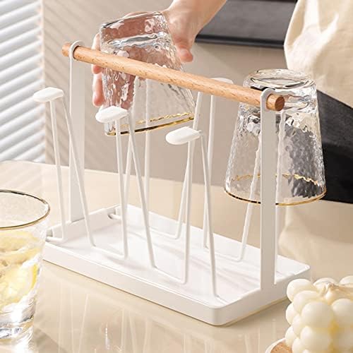 Bottle Drying Rack, Metal Dish Drainer Drainer Black Drip Rack Drying Stand Bottle Holder, Protective Hooks Non-Slip Bottle Drying Holder Tree for Kitchen Dining Glasses Mugs Organizer (White)