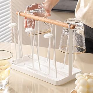 Bottle Drying Rack, Metal Dish Drainer Drainer Black Drip Rack Drying Stand Bottle Holder, Protective Hooks Non-Slip Bottle Drying Holder Tree for Kitchen Dining Glasses Mugs Organizer (White)