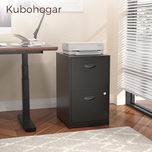 Kubohogar 2 Drawer File Cabinet with Lock,Black Metal Filing Cabinets,Vertical Locking File Cabinet Fit Hanging Files, Letter,File Box and A4 Documents (Black) - Thumbnail 4