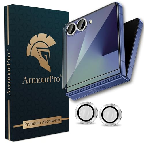 Image of ArmourPro Military-Grade Tempered Glass Compatible with Samsung Galaxy Z Flip 7 5G (6.9 Inch) with Silver Camera Ring Protector & Installation Kit | Edge to Edge Coverage