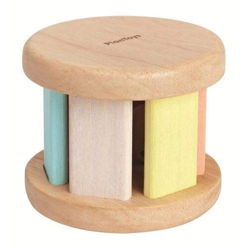 Image of PlanToys Pastel Wooden Roller Toy for Babies | Montessori Sensory Toy with Gentle Rattle Sound | Eco-Friendly Crawling & Motor Skill Toy for Infants 6+ Months