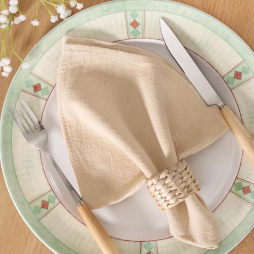Image of Cotton Linen Napkins Set of 4 17 inchx17 inch Rustic Reusable Cloth Napkins Sand