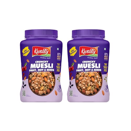 Image of Kwality Muesli Fruit N Nut, Multigrain, Wheat, Corn, Oats, Brown Rice, High in Fibre, Iron and Protein1Kg x 2 [Pack of 2]