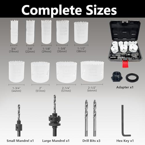 Greywolf 15 pcs Bi-Metal Hole Saw Set, M42 8% Cobalt HSS Hole Saw Kit with 3/4"-2-1/2" (19-64mm) 9 pcs Hole Saw Blades, Box with Arbor, Drill Bit, Hex Key, for Metal, Wood, Plastic 6 Greywolf 15 pcs Bi-Metal Hole Saw Set, M42 8% Cobalt HSS Hole Saw Kit with 3/4"-2-1/2" (19-64mm) 9 pcs Hole Saw Blades, Box with Arbor, Drill Bit, Hex Key, for Metal, Wood, Plastic - Image 6