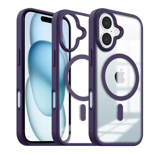 Image of KARWAN️ Hybrid Transparent iPhone 16 Back Cover Case Compatibe with Mag-Safe |Camera Protection Bump | Transparent Back Cover Case for iPhone 16(PC, TPU | Purple Bumper)