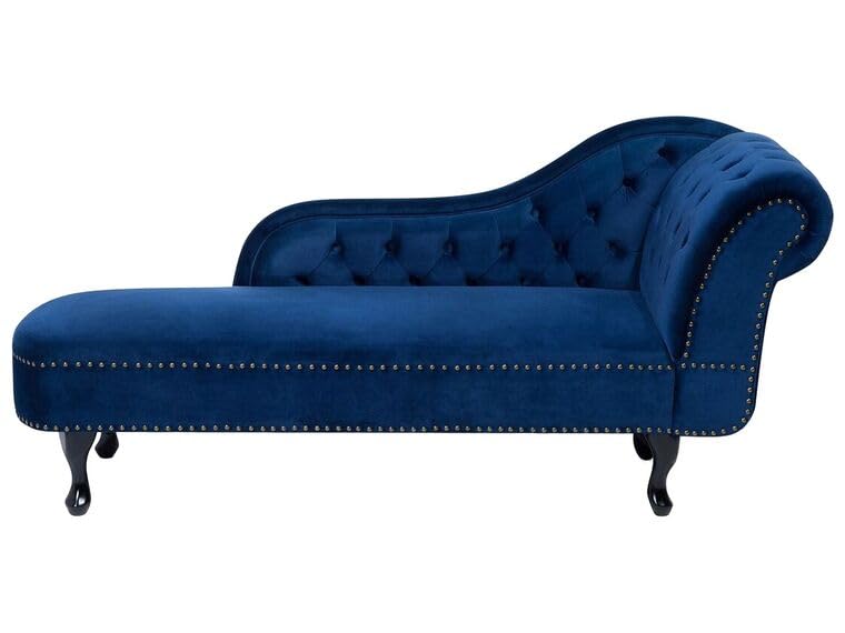 Image of Velvet Modern Chesterfield Chaise Lounge Couch 166 X 63 X 76 for Your Loving Space (Blue, Right Arm)