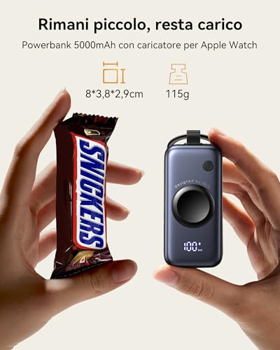 INIU Power bank, Stazione di ricarica per Apple Watch, 5000mAh 20W Powerbank per smartwatch, Caricatore Portatile con Cavo USB-C Integrato, Powerbank per Apple Watch, iPhone 17 16 15, Samsung, Xiaomi - Immagine 4