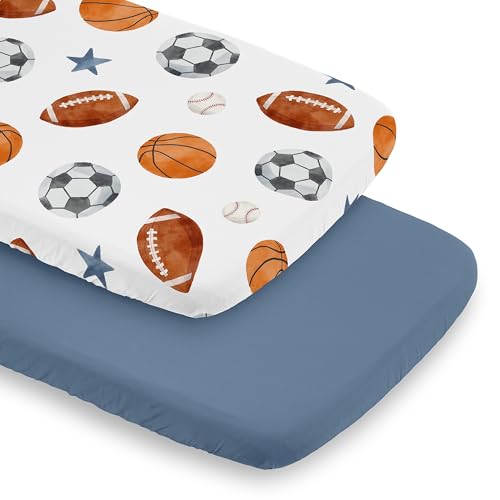 Image of Sweet Jojo Designs 2-Piece Baby Bassinet Sheets Set (Vintage Sports Theme) for Boys, Infant Newborn Nursery, Oval, Rectangle & Hourglass Mattress (Sport Themed, Soccer, Football, Baseball, Basketball)