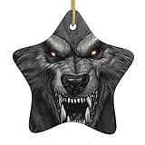 Colgante de estrella con impresión de cabeza de hombre lobo, colgante de cerámica, perfecto para crear un ambiente romántico y festivo