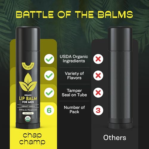 Lip Balm for Men - Mens Lip Balm Vitamin E and Beeswax - Chapstick for Men - Peppermint, Coconut & Vanilla - Made in the USA (USDA Organic, 6 Pack) - Image 3