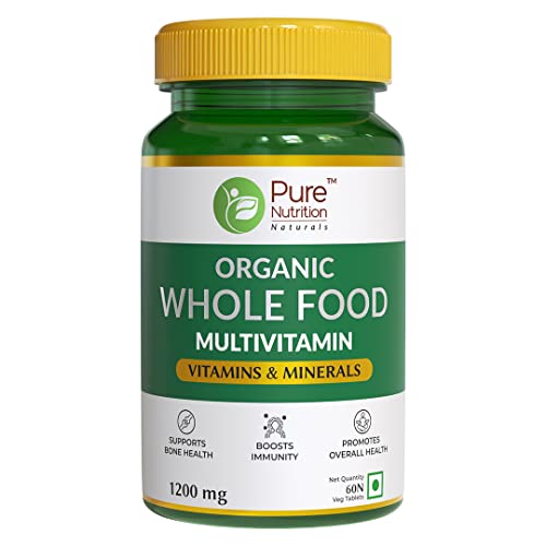 Image of Pure Nutrition Organic WholeFood Multivitamin | Plantbased Vitamin A D3 C E K2 B1 B2 B3 B5 B6 Biotin B12 Iodine Selenium: 100% RDA + Copper Chromium Iron Folic Acid Calcium Magnesium Zinc 120 Veg Tabs