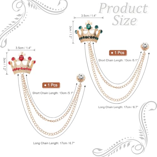 Image of PATIKIL Crown Hanging Chain Brooch Pins, Rhinestone Suit Pins Fashion Crystal Lapel Pins