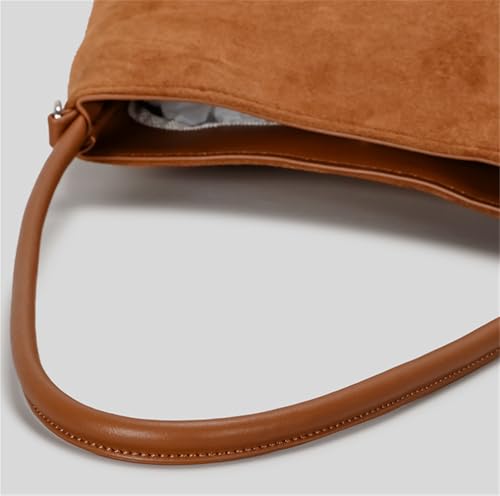 Vintage Faux Suede Shoulder Bag for Women Small Bucket Crossbody Tote Purse Ladies Dating Handbags Satchel4