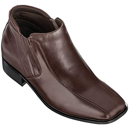CALDEN Men's Invisible Height Increasing Elevator Shoes - Brown Premium Leather Zipper Dress Boots - 3.2 Inches Taller - K99805-1 - Size 9 D(M) US