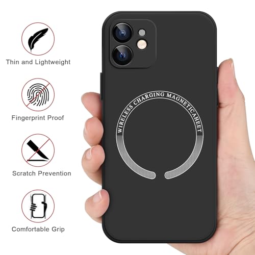 Image of Meliya Magnetic Case for iPhone 12mini Phone Case with MagSafe, Camera Protection Ultra Slim Shockproof Bumper Liquid Silicone Case with Microfiber Lining,Black