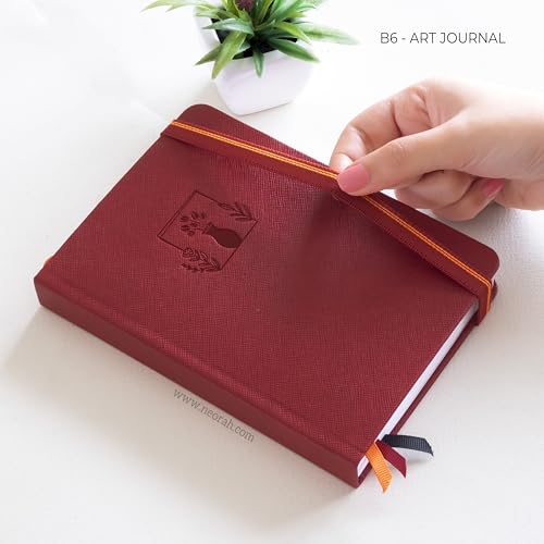 Image of NEORAH - B6 - ART JOURNAL | 200Gsm Dotgrid Notebook |144 Pages(17.5 x 12.5 cm) | Lay Flat |HardCover Bullet - Journal |3 Bookmarks |Elastic Closure| Inner BackPocket | Ideal-Bujo,Drawing (RED)