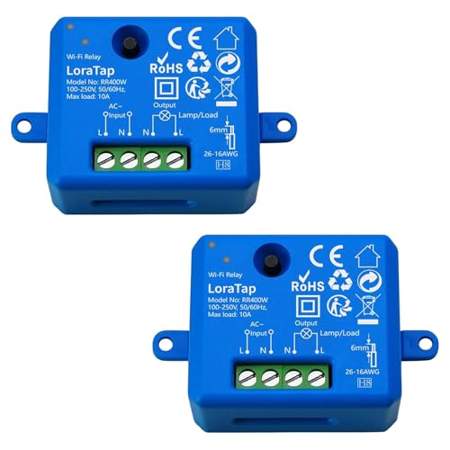 LoraTap Lot de ２ Interrupteur WiFi Alexa Sans Fil, MINI TAILLE, Récepteur 2500W 10A, Commutateur Connecté Intelligent, Commande à Distance Par Téléphone, Relais Compatible avec Google Home IFTTT