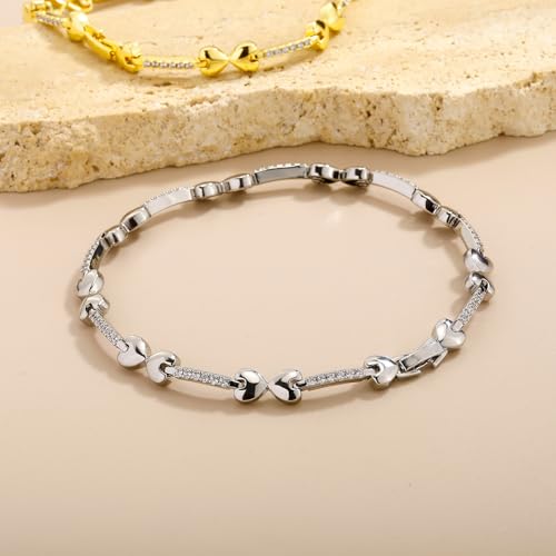 TOPGRILLZ Anklets for Women - 2 mm Heart Bows Design 14K Gold Plated 5A Cubic Zirconia Ankle Bracelets with Fold Over Clasp - Summer Beach Jewelry, 8 IN / 9 IN / 10 IN3