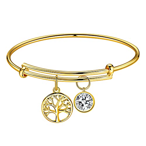 ZENI Pulsera Árbol de la vida Colgante de circonita Brazalete Mujer Chica Regalo Aniversario Cumpleaños Día de la madre Joyas, Dorado Cover